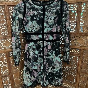 Floral Print Long-sleeved Midi Dress